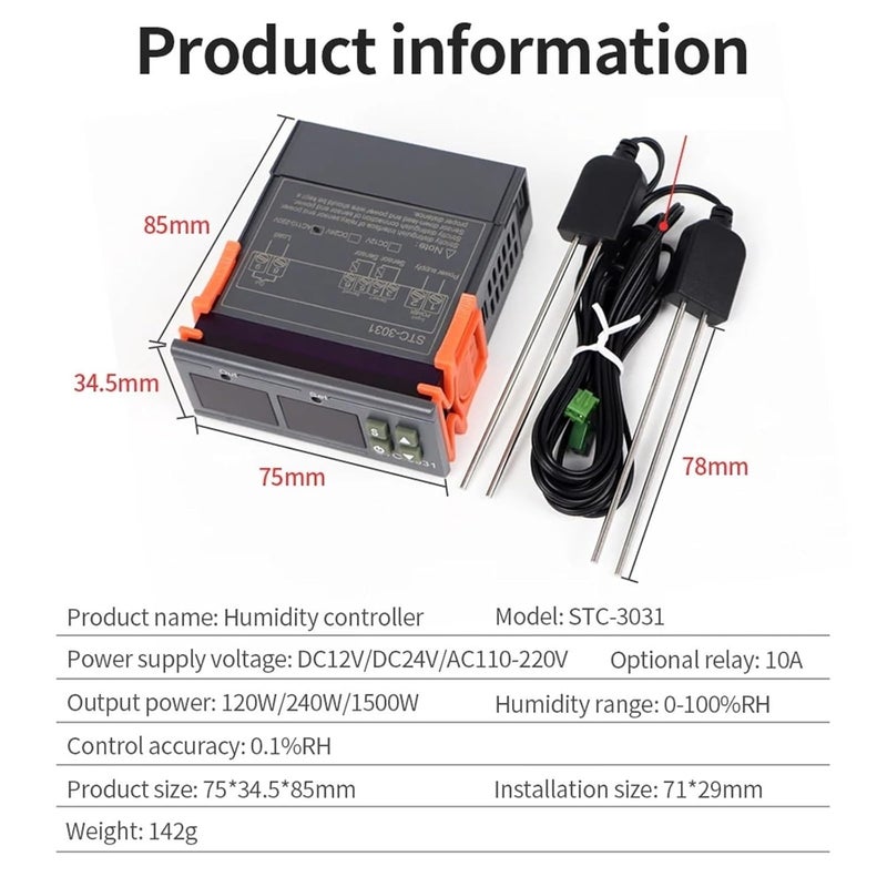 STC 3030 جهاز تحكم رقمي في الرطوبة، مقياس رطوبة، حاضنة، كاشف رطوبة التربة، تيار متردد 110-220 فولت - Image 3